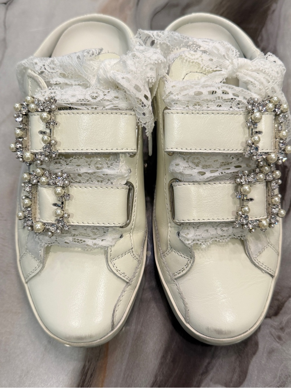 GOLDEN GOOSE Old School Sabot PEARL EMBELLISHED BUCKLE Sneakers 37/7 - Picture 4 of 16